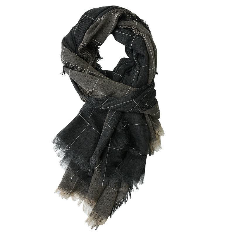 Sciarpa da uomo con nappe e griglia scura a tema Buddha Stones per autunno/inverno. - Grigio tenue - image 1