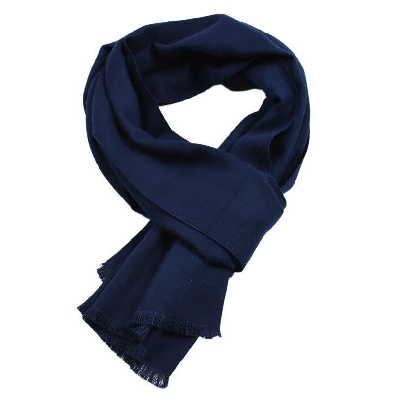 Sciarpa lunga da uomo con nappe, tinta unita, con motivo Buddha Stones, ideale per autunno/inverno. - Marina - image 1