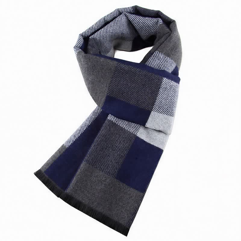 Sciarpa rettangolare da uomo con motivo a quadri e nappe, classica, autunno/inverno, con Buddha Stones. - Grigio ardesia - image 0