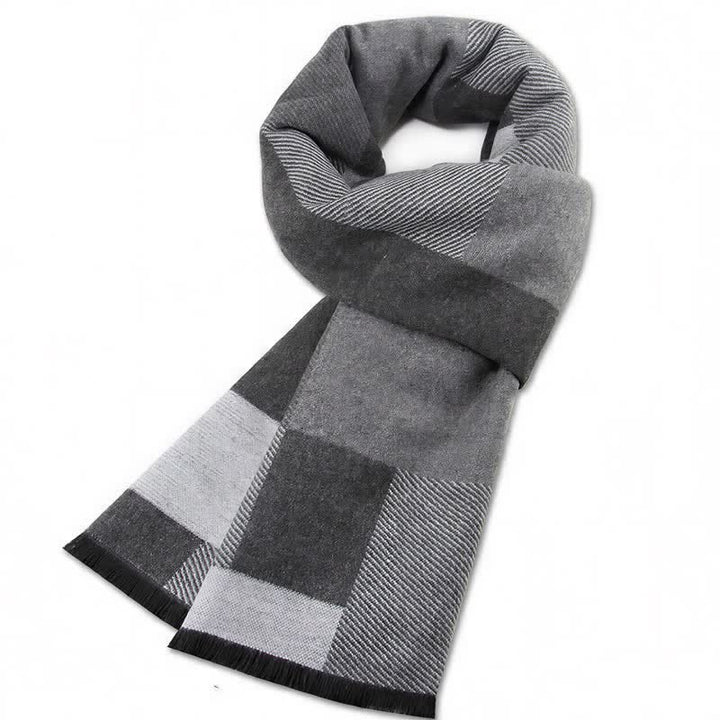 Sciarpa rettangolare da uomo con motivo a quadri e nappe, classica, autunno/inverno, con Buddha Stones. - Grigio chiaro - image 12