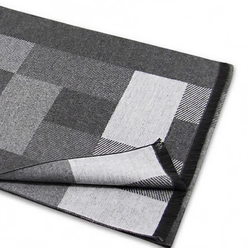 Sciarpa rettangolare da uomo con motivo a quadri e nappe, classica, autunno/inverno, con Buddha Stones. - image 13