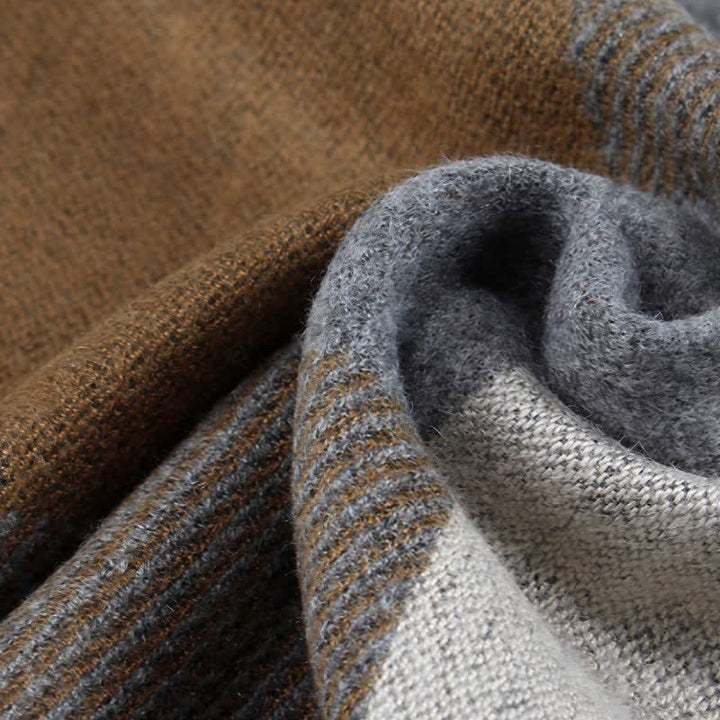 Sciarpa rettangolare da uomo con motivo a quadri e nappe, classica, autunno/inverno, con Buddha Stones. - image 10
