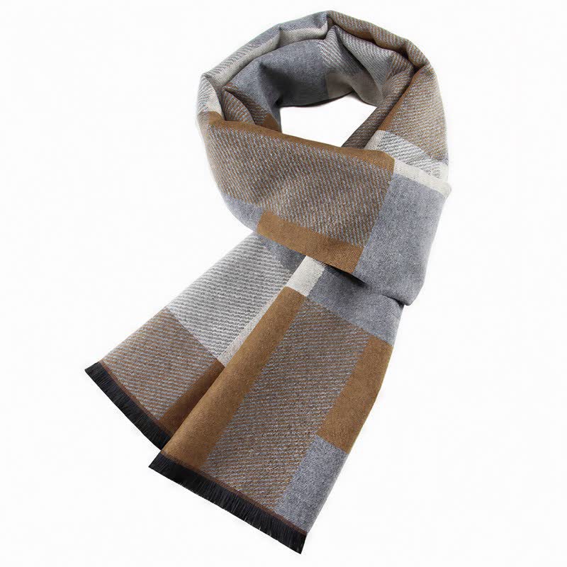 Sciarpa rettangolare da uomo con motivo a quadri e nappe, classica, autunno/inverno, con Buddha Stones. - Verga d'oro - image 8