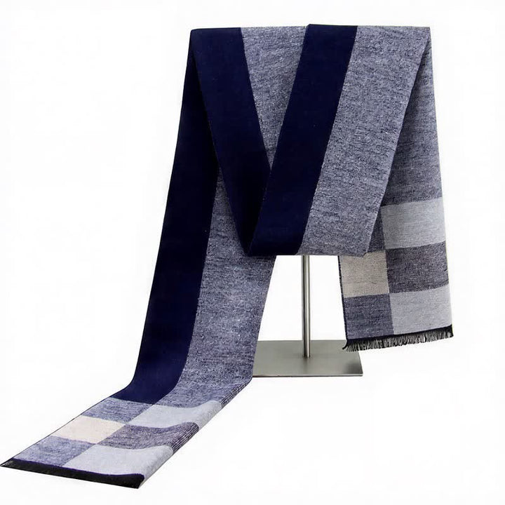 Sciarpa da uomo avvolgente con nappe e motivo a righe urbane, ideale per l'autunno e l'inverno, con motivo Buddha Stones. - SteelBlue - image 8