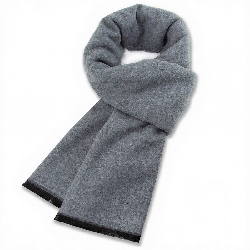 Sciarpa da uomo classica autunno/inverno Buddha Stones a quadri grigi con frange, comoda e accogliente. - Grigio Blu - image 0