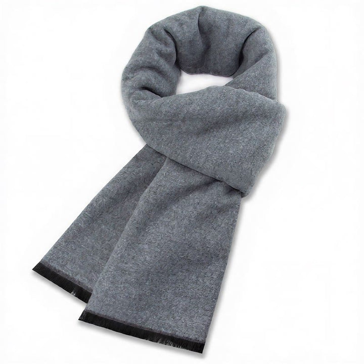 Sciarpa da uomo classica autunno/inverno Buddha Stones a quadri grigi con frange, comoda e accogliente. - Grigio Blu - image 0