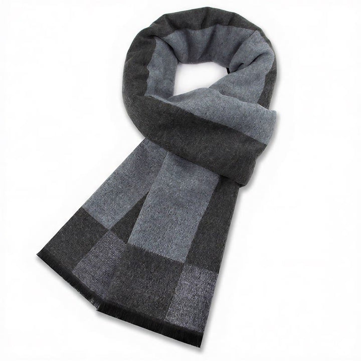 Sciarpa da uomo classica autunno/inverno Buddha Stones a quadri grigi con frange, comoda e accogliente. - Quadrati blu grigi - image 15