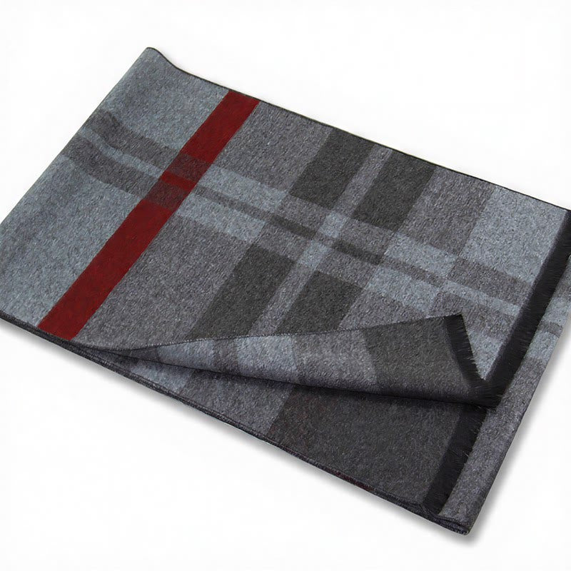 Sciarpa da uomo classica autunno/inverno Buddha Stones a quadri grigi con frange, comoda e accogliente. - image 11