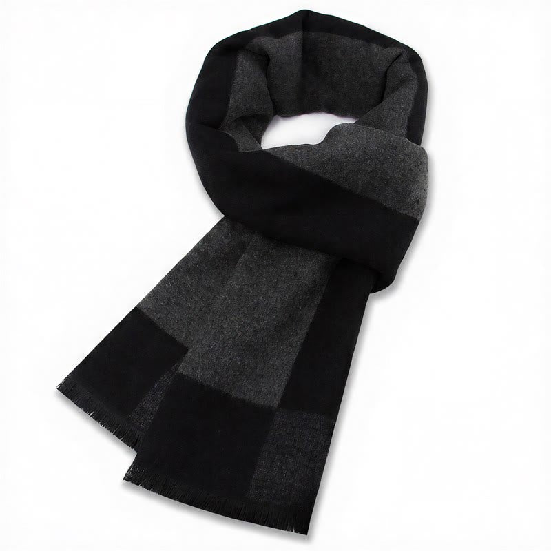 Sciarpa da uomo classica autunno/inverno Buddha Stones a quadri grigi con frange, comoda e accogliente. - Grigio Nero - image 12