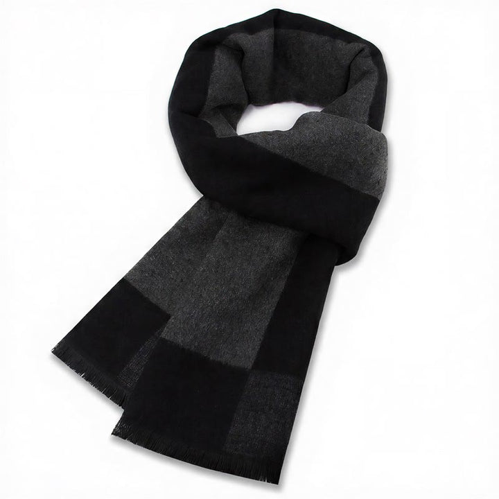 Sciarpa da uomo classica autunno/inverno Buddha Stones a quadri grigi con frange, comoda e accogliente. - Grigio Nero - image 12