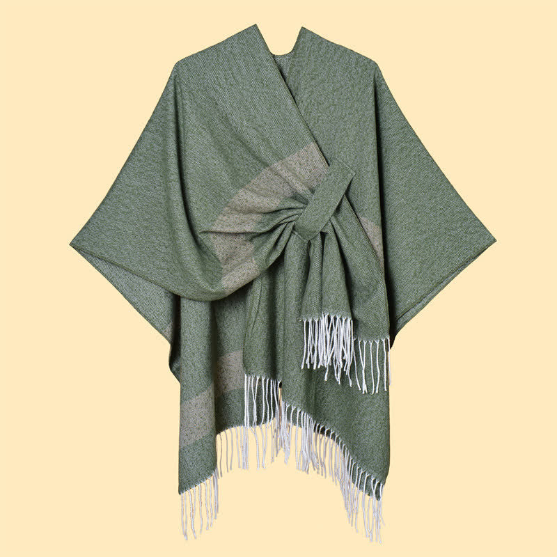 Buddha Stones Sciarpa accogliente a righe stile boho con fibbia a nappine, ideale per autunno/inverno. - image 22