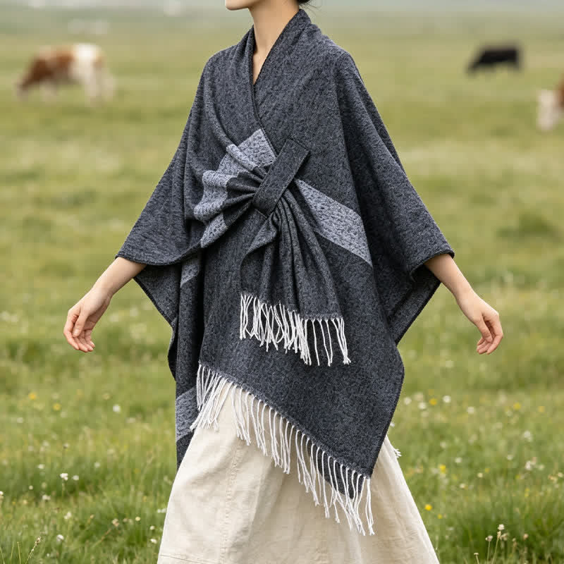 Buddha Stones Sciarpa accogliente a righe stile boho con fibbia a nappine, ideale per autunno/inverno. - image 13
