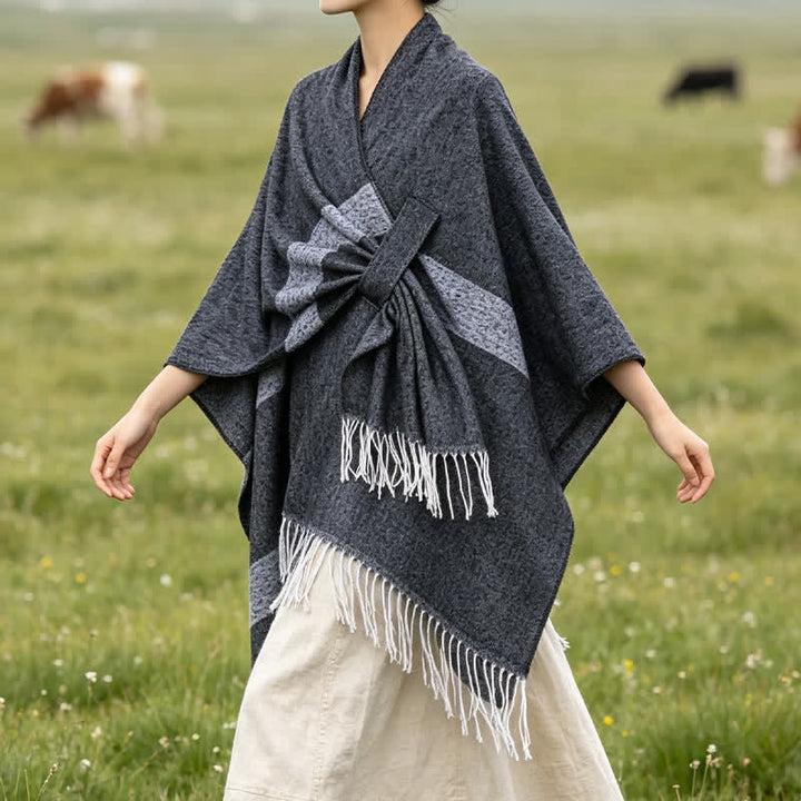 Buddha Stones Sciarpa accogliente a righe stile boho con fibbia a nappine, ideale per autunno/inverno. - image 13