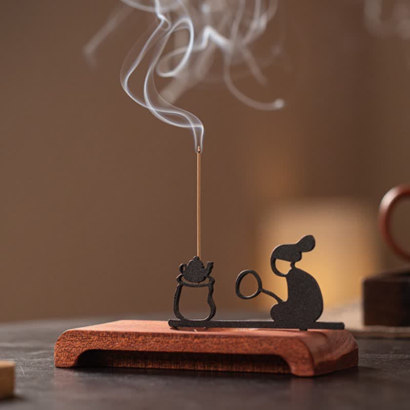 Buddha Stones Bruciatore di incenso da meditazione Zen Monk in legno naturale e ferro - image 11