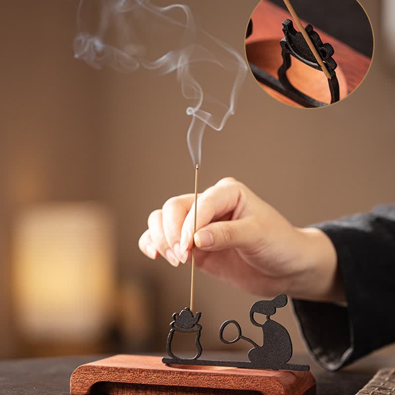 Buddha Stones Bruciatore di incenso da meditazione Zen Monk in legno naturale e ferro - image 12