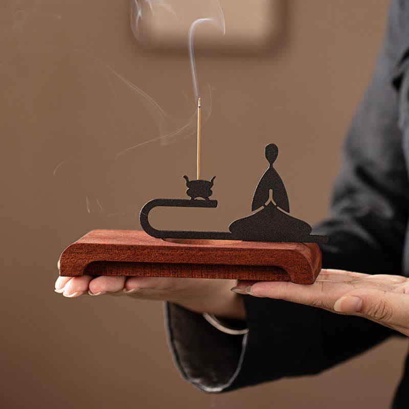 Buddha Stones Bruciatore di incenso da meditazione Zen Monk in legno naturale e ferro - image 5