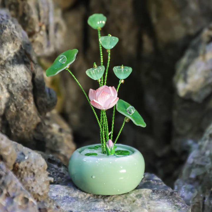 Buddha Stones Vaso profumato a forma di goccia di loto in resina, per una vita consapevole. - Verde - Un Loto - image 3
