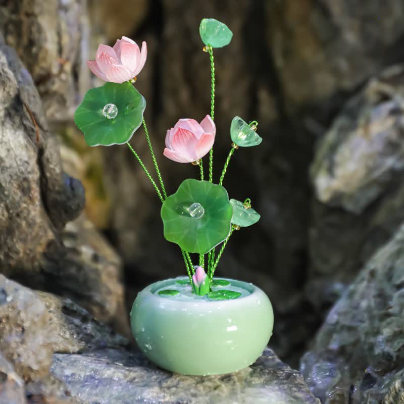 Buddha Stones Vaso profumato a forma di goccia di loto in resina, per una vita consapevole. - Verde - Due loti - image 0