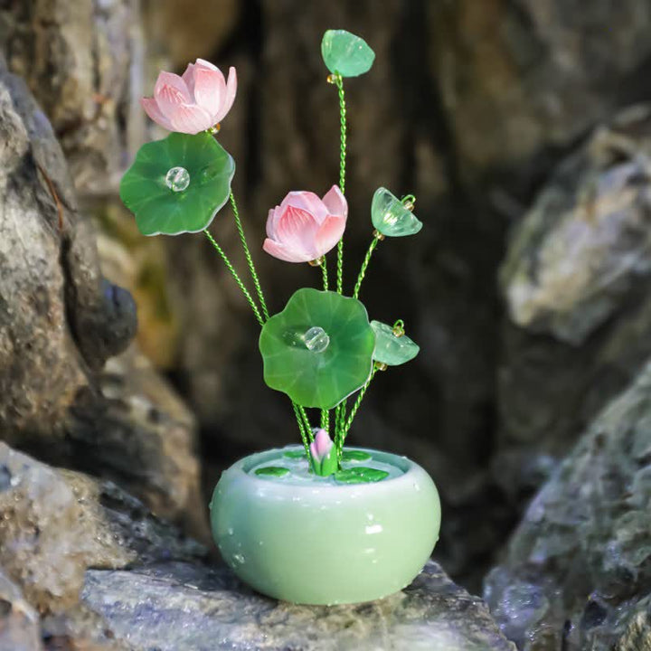 Buddha Stones Vaso profumato a forma di goccia di loto in resina, per una vita consapevole. - Verde - Due loti - image 0