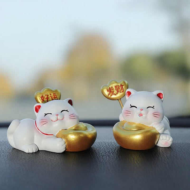 Buddha Stones Sacchetto portafortuna a forma di gatto in resina, decorazione a forma di animale carino per la prosperità - image 7