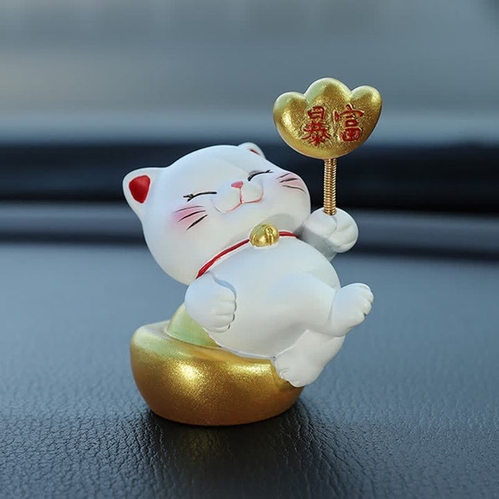 Buddha Stones Sacchetto portafortuna a forma di gatto in resina, decorazione a forma di animale carino per la prosperità - Ricchezza improvvisa - image 3