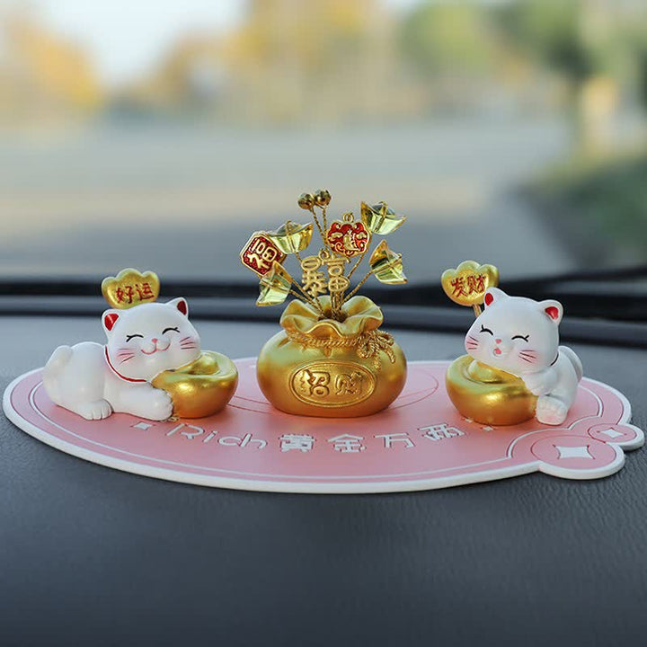Buddha Stones Sacchetto portafortuna a forma di gatto in resina, decorazione a forma di animale carino per la prosperità - Buona fortuna + prosperità + ricchezza improvvisa + base rosa - image 9