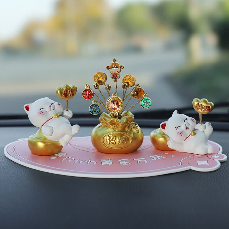Buddha Stones Sacchetto portafortuna a forma di gatto in resina, decorazione a forma di animale carino per la prosperità - Ricchezza improvvisa + Soldi facili + Dio della ricchezza + Base rosa - image 17