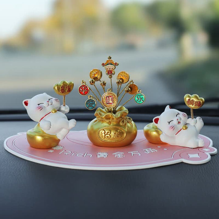 Buddha Stones Sacchetto portafortuna a forma di gatto in resina, decorazione a forma di animale carino per la prosperità - Ricchezza improvvisa + Soldi facili + Dio della ricchezza + Base rosa - image 17