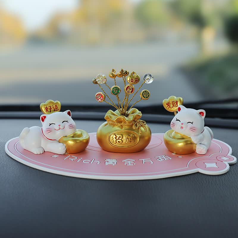Buddha Stones Sacchetto portafortuna a forma di gatto in resina, decorazione a forma di animale carino per la prosperità - Buona fortuna + prosperità + pace e gioia + base rosa - image 12
