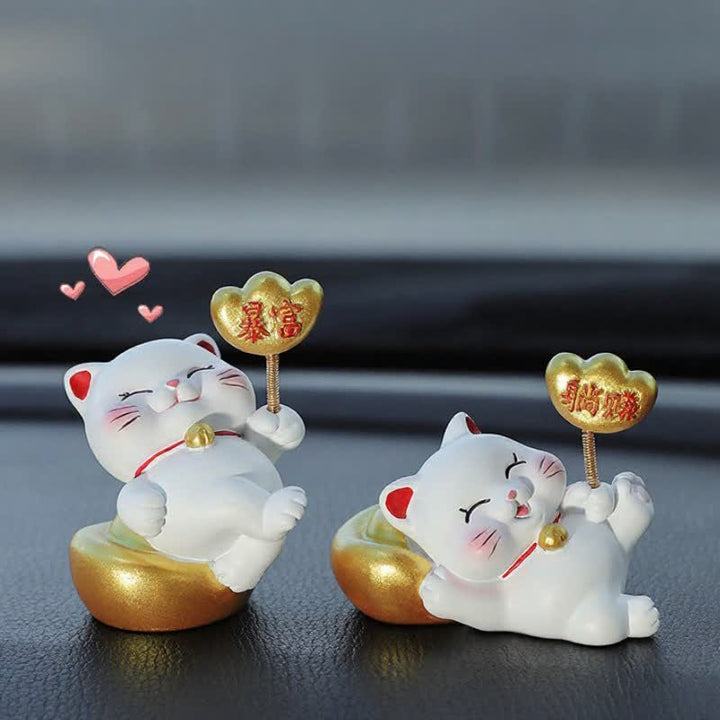 Buddha Stones Sacchetto portafortuna a forma di gatto in resina, decorazione a forma di animale carino per la prosperità - image 0