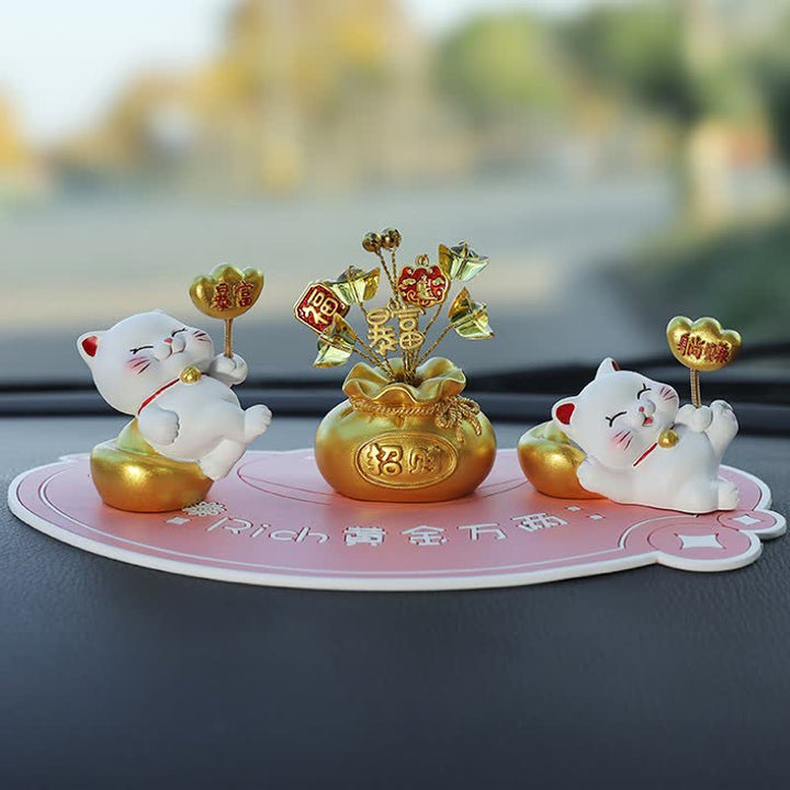 Buddha Stones Sacchetto portafortuna a forma di gatto in resina, decorazione a forma di animale carino per la prosperità - Ricchezza improvvisa + Soldi facili + Ricchezza improvvisa + Base rosa - image 11