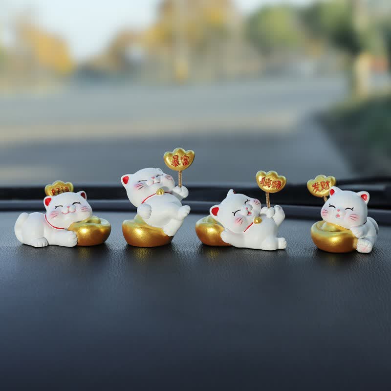 Buddha Stones Sacchetto portafortuna a forma di gatto in resina, decorazione a forma di animale carino per la prosperità - 4 gatti - image 8