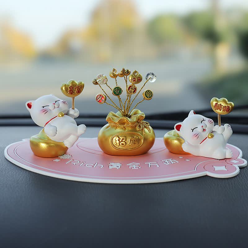 Buddha Stones Sacchetto portafortuna a forma di gatto in resina, decorazione a forma di animale carino per la prosperità - Ricchezza improvvisa + Soldi facili + Pace e gioia + Base rosa - image 13