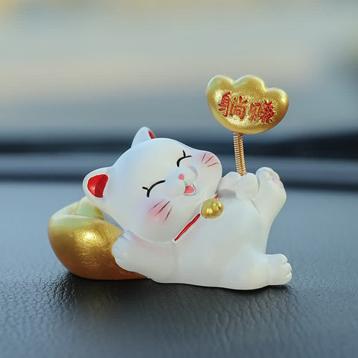 Buddha Stones Sacchetto portafortuna a forma di gatto in resina, decorazione a forma di animale carino per la prosperità - Soldi facili - image 2