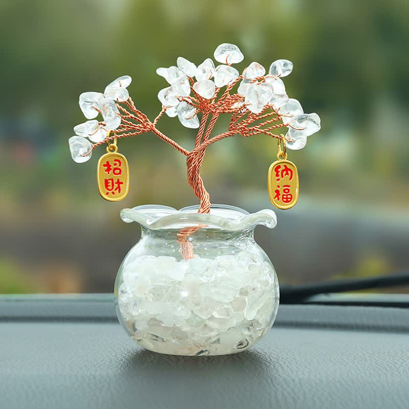 Buddha Stones Albero dei soldi in cristallo avvolto in filo metallico, ornamento per cruscotto, simboli di ricchezza e fortuna - Quarzo trasparente - Fortuna - image 14