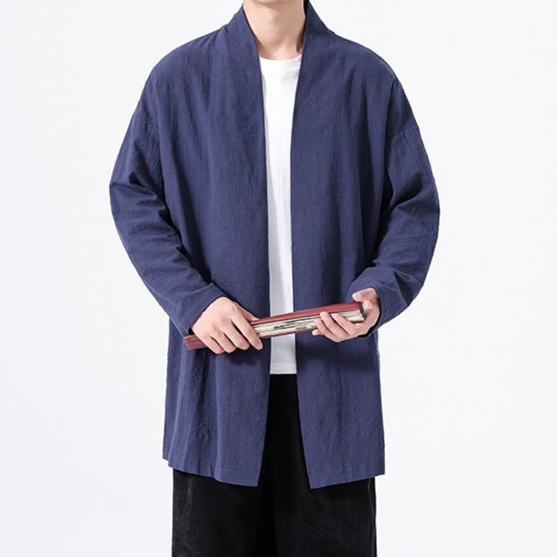 Buddha Stones Kimono da uomo primaverile, casual e minimalista, in tinta unita, in cotone. - image 21