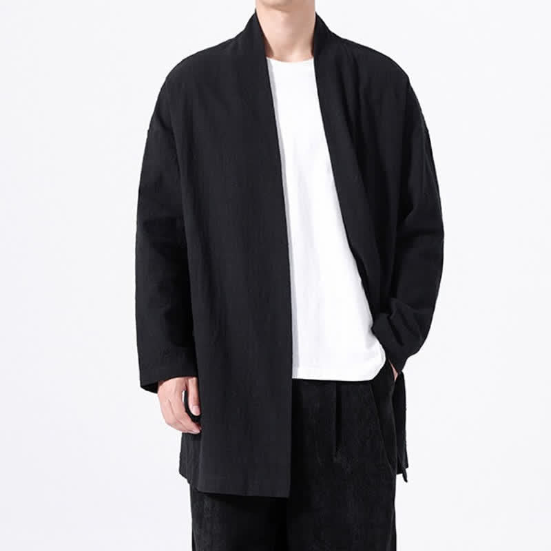 Buddha Stones Kimono da uomo primaverile, casual e minimalista, in tinta unita, in cotone. - image 12