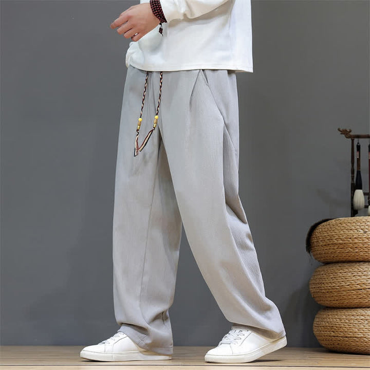 Buddha Stones Pantaloni lunghi da uomo a gamba dritta, tinta unita, con coulisse, ideali per autunno/inverno, con tasche. - Grigio chiaro - US/UK/AU46, EU56 (5XL) - image 18