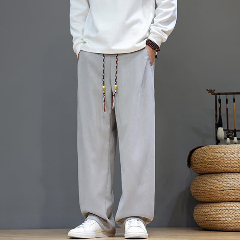 Buddha Stones Pantaloni lunghi da uomo a gamba dritta, tinta unita, con coulisse, ideali per autunno/inverno, con tasche. - image 23