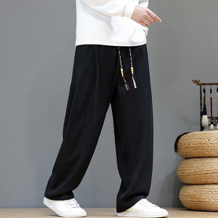 Buddha Stones Pantaloni lunghi da uomo a gamba dritta, tinta unita, con coulisse, ideali per autunno/inverno, con tasche. - image 13