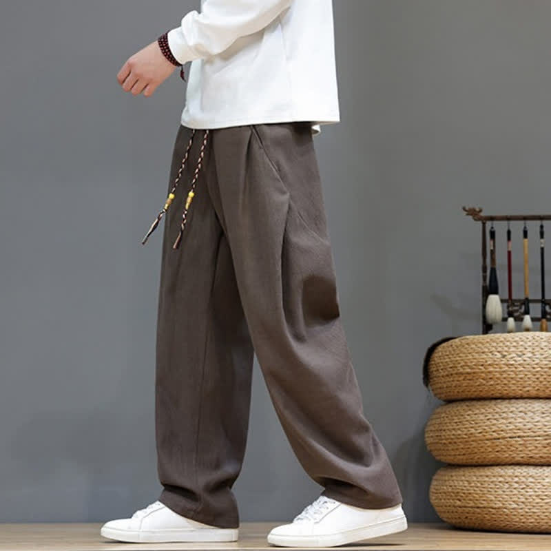 Buddha Stones Pantaloni lunghi da uomo a gamba dritta, tinta unita, con coulisse, ideali per autunno/inverno, con tasche. - image 2