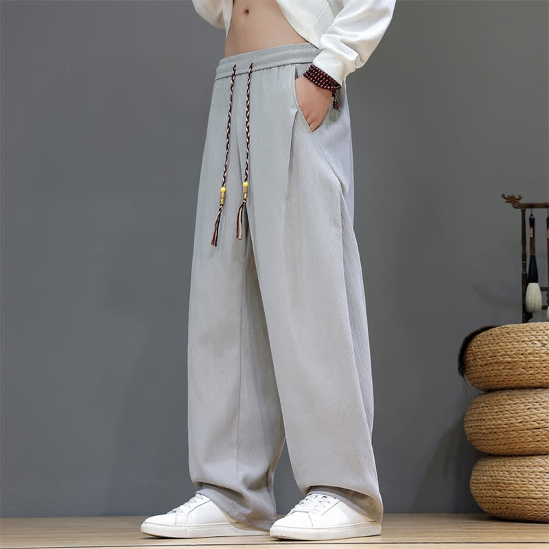Buddha Stones Pantaloni lunghi da uomo a gamba dritta, tinta unita, con coulisse, ideali per autunno/inverno, con tasche. - image 21