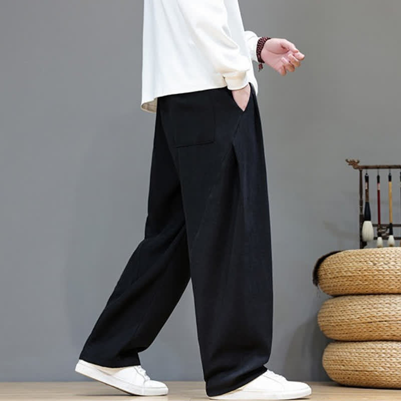 Buddha Stones Pantaloni lunghi da uomo a gamba dritta, tinta unita, con coulisse, ideali per autunno/inverno, con tasche. - image 15