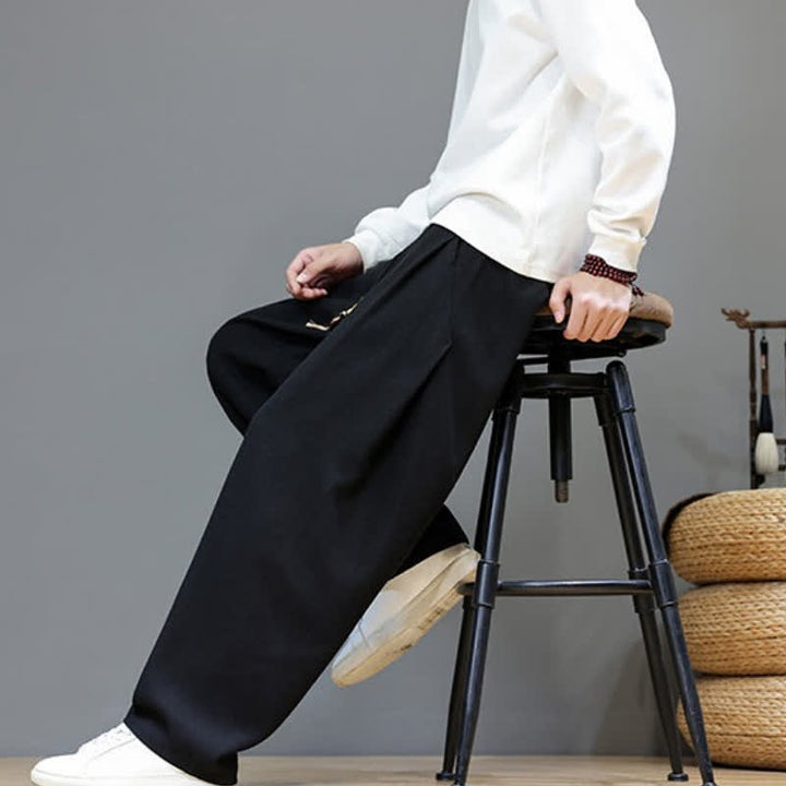 Buddha Stones Pantaloni lunghi da uomo a gamba dritta, tinta unita, con coulisse, ideali per autunno/inverno, con tasche. - image 17