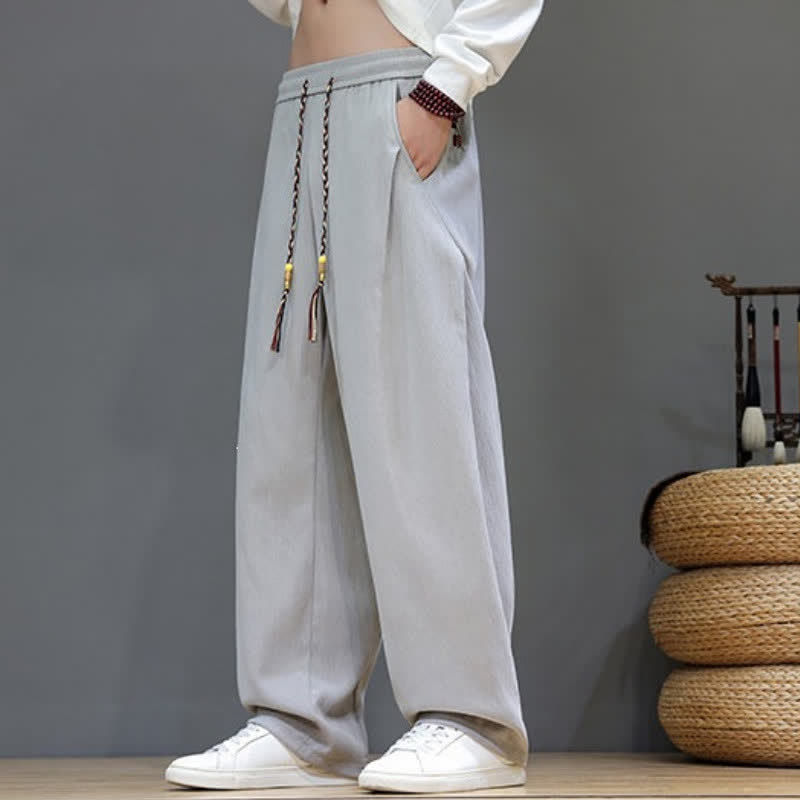 Buddha Stones Pantaloni lunghi da uomo a gamba dritta, tinta unita, con coulisse, ideali per autunno/inverno, con tasche. - image 24