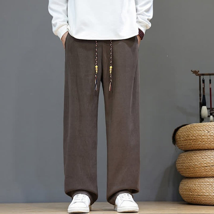 Buddha Stones Pantaloni lunghi da uomo a gamba dritta, tinta unita, con coulisse, ideali per autunno/inverno, con tasche. - image 3