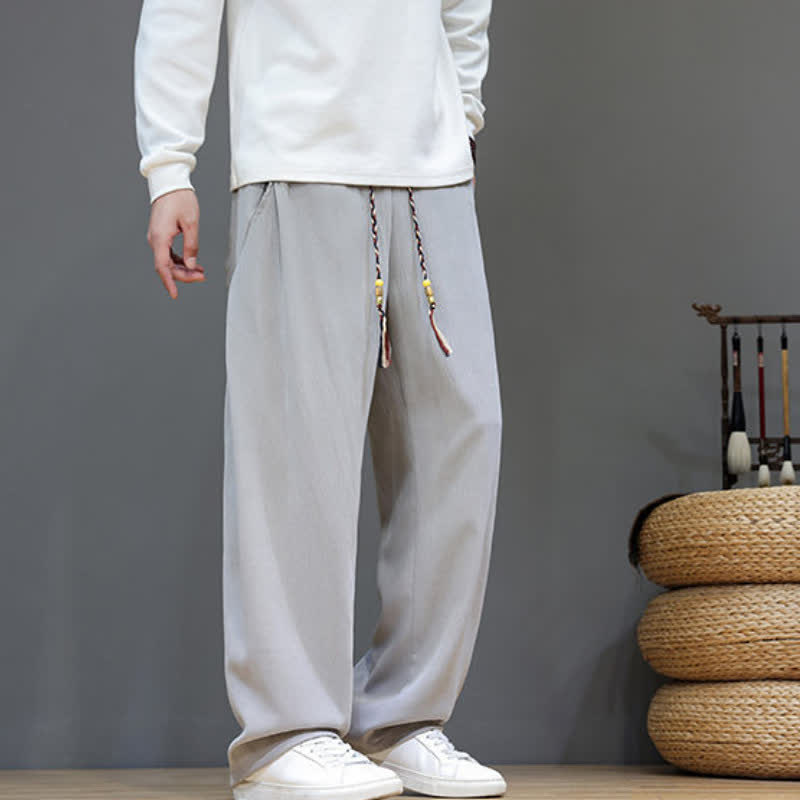 Buddha Stones Pantaloni lunghi da uomo a gamba dritta, tinta unita, con coulisse, ideali per autunno/inverno, con tasche. - image 19