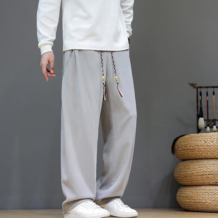 Buddha Stones Pantaloni lunghi da uomo a gamba dritta, tinta unita, con coulisse, ideali per autunno/inverno, con tasche. - image 19