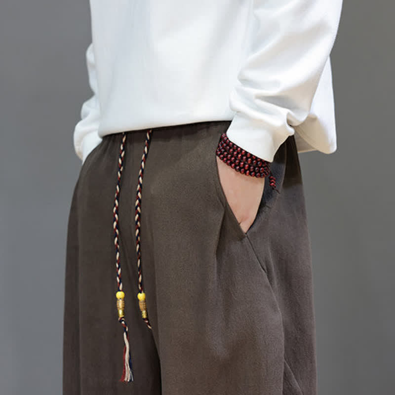 Buddha Stones Pantaloni lunghi da uomo a gamba dritta, tinta unita, con coulisse, ideali per autunno/inverno, con tasche. - image 9