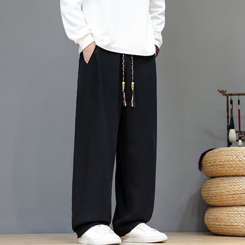 Buddha Stones Pantaloni lunghi da uomo a gamba dritta, tinta unita, con coulisse, ideali per autunno/inverno, con tasche. - image 14